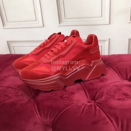 Dolce Gabbana New Calf Leather Thick Soles Sneakers For Men And Women Red