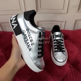 Dolce Gabbana Silk Cowhide Letter Printed Casual Shoes For Men And Women Silver