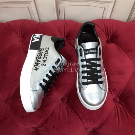 Dolce Gabbana Silk Cowhide Letter Printed Casual Shoes For Men And Women Silver