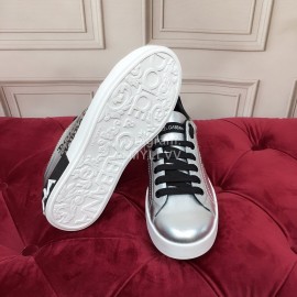 Dolce Gabbana Silk Cowhide Letter Printed Casual Shoes For Men And Women Silver