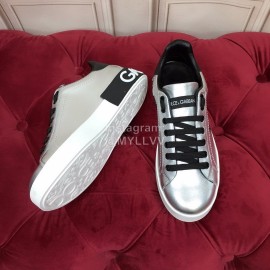 Dolce Gabbana Silk Cowhide Letter Printed Casual Shoes For Men And Women Silver