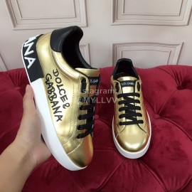 Dolce Gabbana Silk Cowhide Letter Printed Casual Shoes For Men And Women Gold
