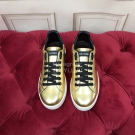 Dolce Gabbana Silk Cowhide Letter Printed Casual Shoes For Men And Women Gold