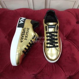 Dolce Gabbana Silk Cowhide Letter Printed Casual Shoes For Men And Women Gold