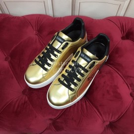 Dolce Gabbana Silk Cowhide Letter Printed Casual Shoes For Men And Women Gold