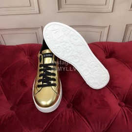 Dolce Gabbana Silk Cowhide Letter Printed Casual Shoes For Men And Women Gold