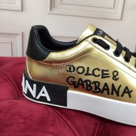 Dolce Gabbana Silk Cowhide Letter Printed Casual Shoes For Men And Women Gold