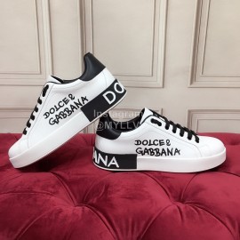 Dolce Gabbana Silk Cowhide Letter Printed Casual Shoes For Men And Women White