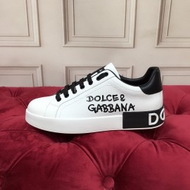 Dolce Gabbana Silk Cowhide Letter Printed Casual Shoes For Men And Women White
