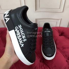 Dolce Gabbana Silk Cowhide Letter Printed Casual Shoes For Men And Women Black