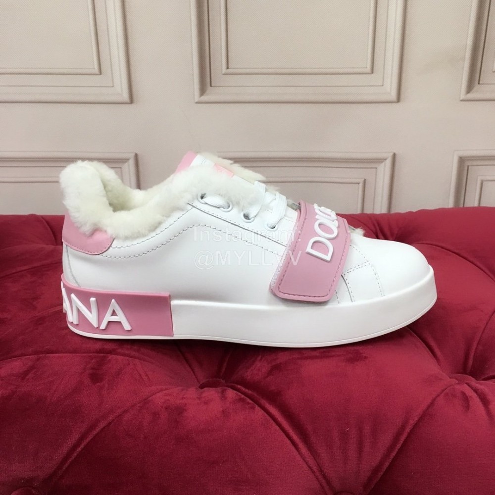 Dolce Gabbana Winter Silk Cowhide Wool Casual Shoes For Men And Women Pink