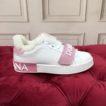 Dolce Gabbana Winter Silk Cowhide Wool Casual Shoes For Men And Women Pink