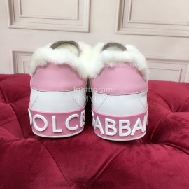 Dolce Gabbana Winter Silk Cowhide Wool Casual Shoes For Men And Women Pink