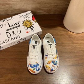 Dolce Gabbana New Printed Leather Casual Shoes For Kids Blue