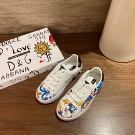 Dolce Gabbana New Printed Leather Casual Shoes For Kids Blue
