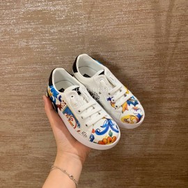 Dolce Gabbana New Printed Leather Casual Shoes For Kids Blue