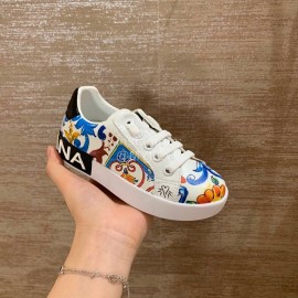 Dolce Gabbana New Printed Leather Casual Shoes For Kids Blue