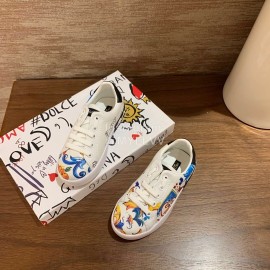 Dolce Gabbana New Printed Leather Casual Shoes For Kids Blue
