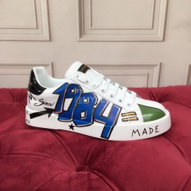 Dolce Gabbana New Printed Leather Casual Shoes For Men And Women Blue