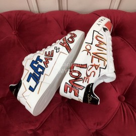 Dolce Gabbana New Printed Leather Casual Shoes For Men And Women Blue