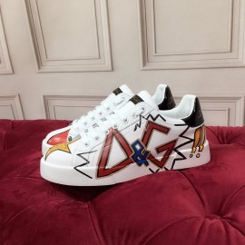 Dolce Gabbana New Printed Leather Casual Shoes For Men And Women Blue