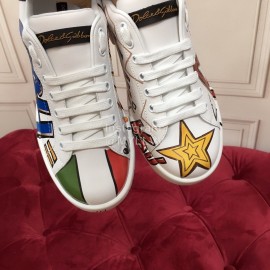 Dolce Gabbana New Printed Leather Casual Shoes For Men And Women Blue