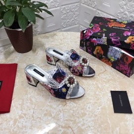 Dolce Gabbana New Diamond Rivet Sheepskin High Heel Slippers For Women Silver