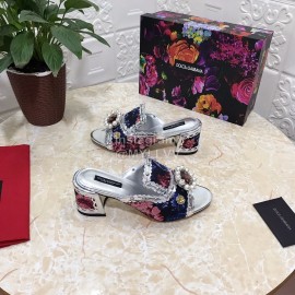 Dolce Gabbana New Diamond Rivet Sheepskin High Heel Slippers For Women Silver