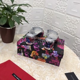 Dolce Gabbana New Diamond Rivet Sheepskin High Heel Slippers For Women Silver