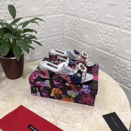 Dolce Gabbana New Diamond Rivet Sheepskin High Heel Slippers For Women Silver