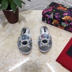 Dolce Gabbana New Diamond Rivet Sheepskin Flat Heel Slippers For Women Silver