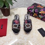 Dolce Gabbana New Diamond Rivet Sheepskin High Heel Slippers For Women Black