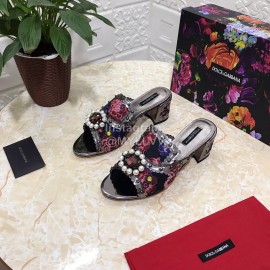 Dolce Gabbana New Diamond Rivet Sheepskin High Heel Slippers For Women Black