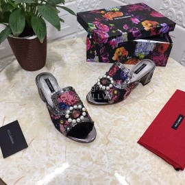 Dolce Gabbana New Diamond Rivet Sheepskin High Heel Slippers For Women Black