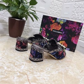 Dolce Gabbana New Diamond Rivet Sheepskin High Heel Slippers For Women Black