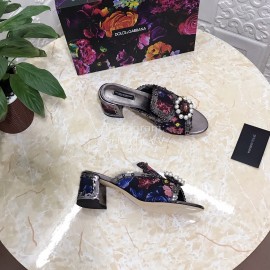 Dolce Gabbana New Diamond Rivet Sheepskin High Heel Slippers For Women Black