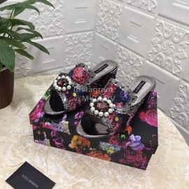 Dolce Gabbana New Diamond Rivet Sheepskin High Heel Slippers For Women Black