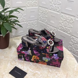 Dolce Gabbana New Diamond Rivet Sheepskin High Heel Slippers For Women Black