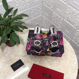 Dolce Gabbana New Diamond Rivet Sheepskin High Heel Slippers For Women Black