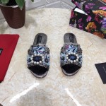 Dolce Gabbana New Diamond Rivet Sheepskin Flat Heel Slippers For Women Black