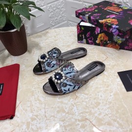 Dolce Gabbana New Diamond Rivet Sheepskin Flat Heel Slippers For Women Black