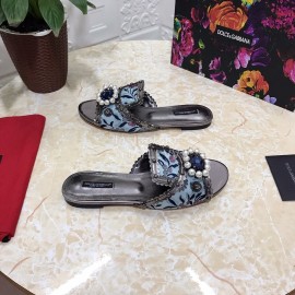 Dolce Gabbana New Diamond Rivet Sheepskin Flat Heel Slippers For Women Black