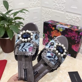 Dolce Gabbana New Diamond Rivet Sheepskin Flat Heel Slippers For Women Black