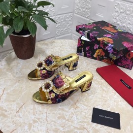 Dolce Gabbana New Diamond Rivet Sheepskin High Heel Slippers For Women Gold