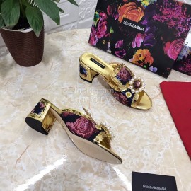 Dolce Gabbana New Diamond Rivet Sheepskin High Heel Slippers For Women Gold