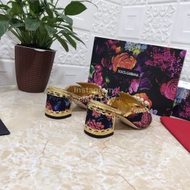 Dolce Gabbana New Diamond Rivet Sheepskin High Heel Slippers For Women Gold