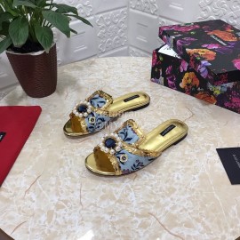 Dolce Gabbana New Diamond Rivet Sheepskin Flat Heel Slippers For Women Gold