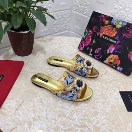 Dolce Gabbana New Diamond Rivet Sheepskin Flat Heel Slippers For Women Gold