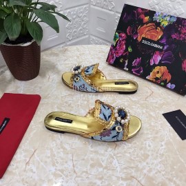 Dolce Gabbana New Diamond Rivet Sheepskin Flat Heel Slippers For Women Gold