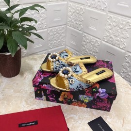 Dolce Gabbana New Diamond Rivet Sheepskin Flat Heel Slippers For Women Gold